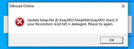 ExaySRO Silkroad TempPath error Update temp-file is damaged